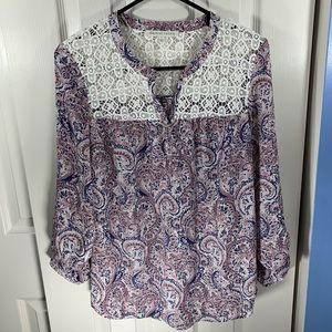 Daniel Rainn Crochet Yoke Women’s Paisley Top